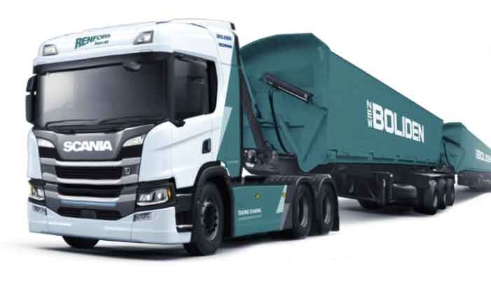 Scania und Boliden stellen eine elektrisch angetriebene Kombination mit einem zGg von 74 Tonnen her